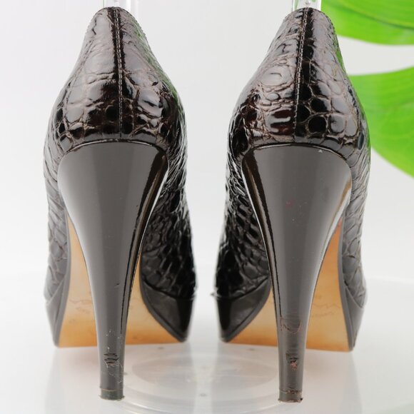 Via Spiga Women Pump Size 8.5  Brown Croc Cone Heel Platform Peep Toe Dress Shoe - Picture 4 of 12